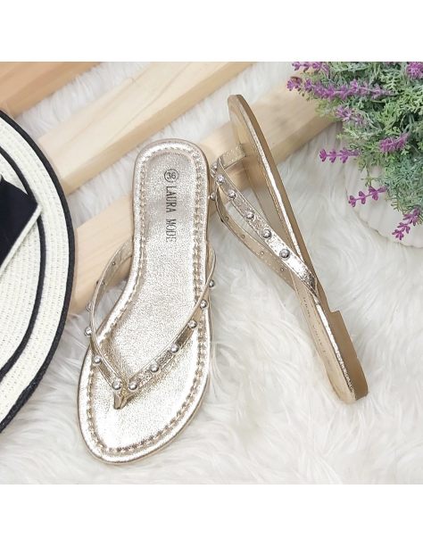 Klapki japonki damskie z dżetami