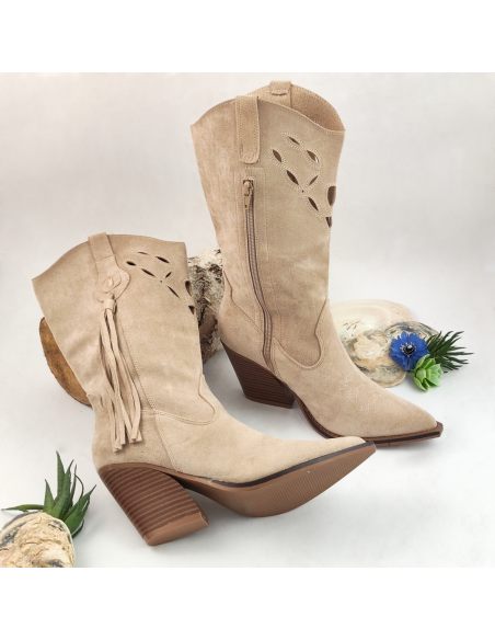 Ażurowe kowbojki damskie z...