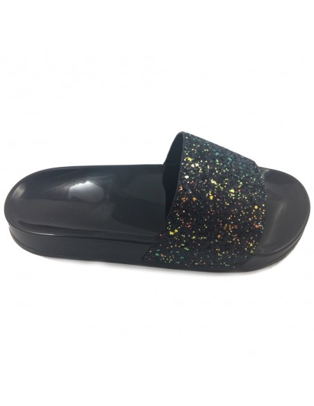 CZARNE BŁYSZCZĄCE KLAPKI Z KRYSZTAŁKAMI